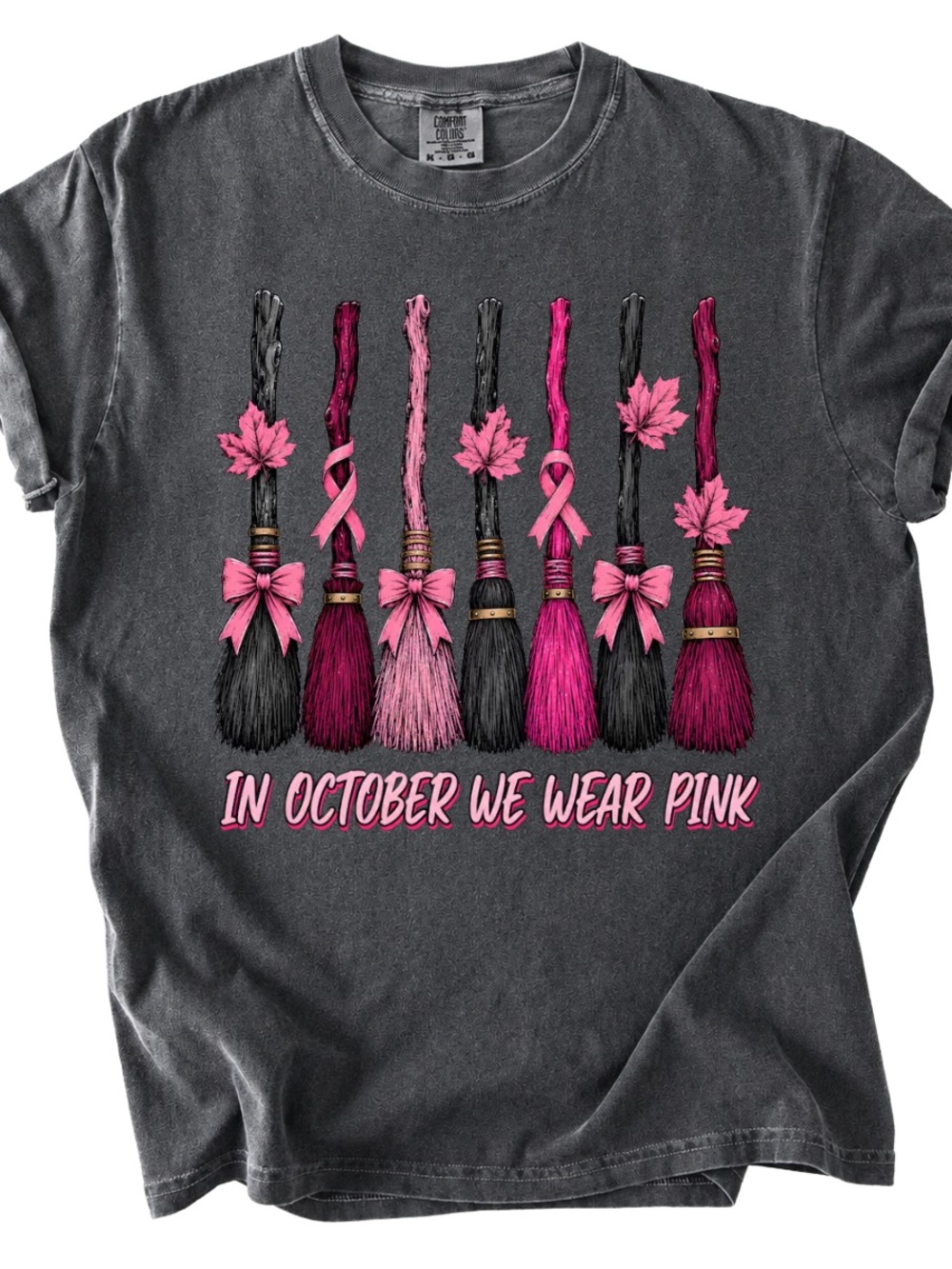 Comfort Colors Pepper Tee with Pink Broomstick Graphic
